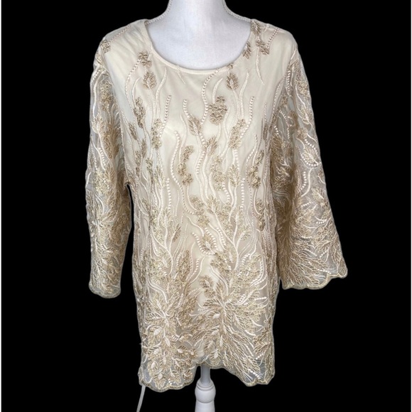 Plus Size 3X Embroidered 3/4 Sleeves Blair NWOT Beige Cream Color - Picture 2 of 12